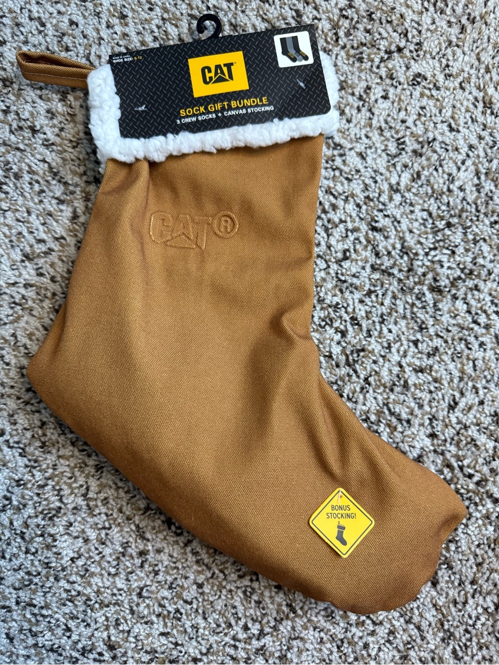 CATERPILLAR SOCK GIFT BUNDLE MEN'S 3 CREW SOCKS + CANVAS STOCKING SHOE SIZE 8-12